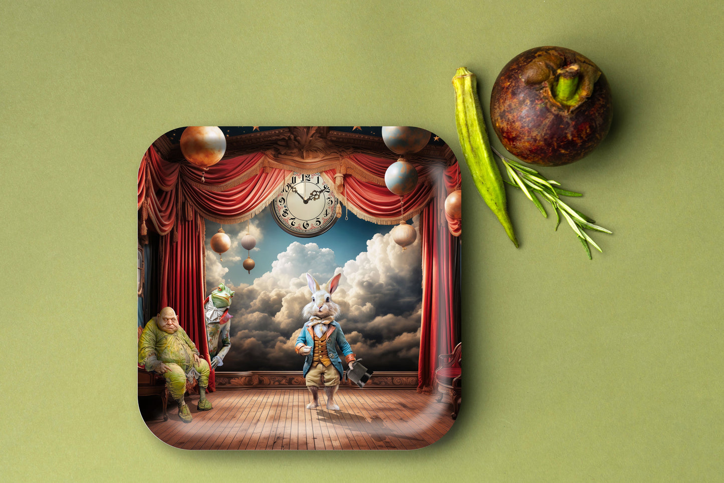 Wooden Tray - Circus Rabbit Theater - 32x32 cm