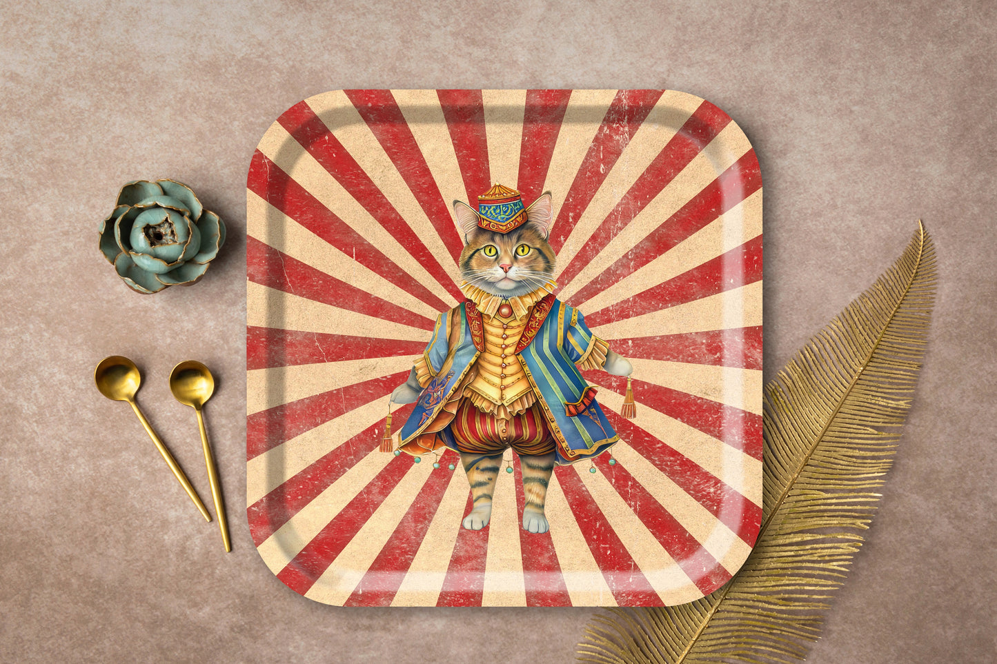 Wooden Tray - Circus Cat Stripes - 32x32 cm