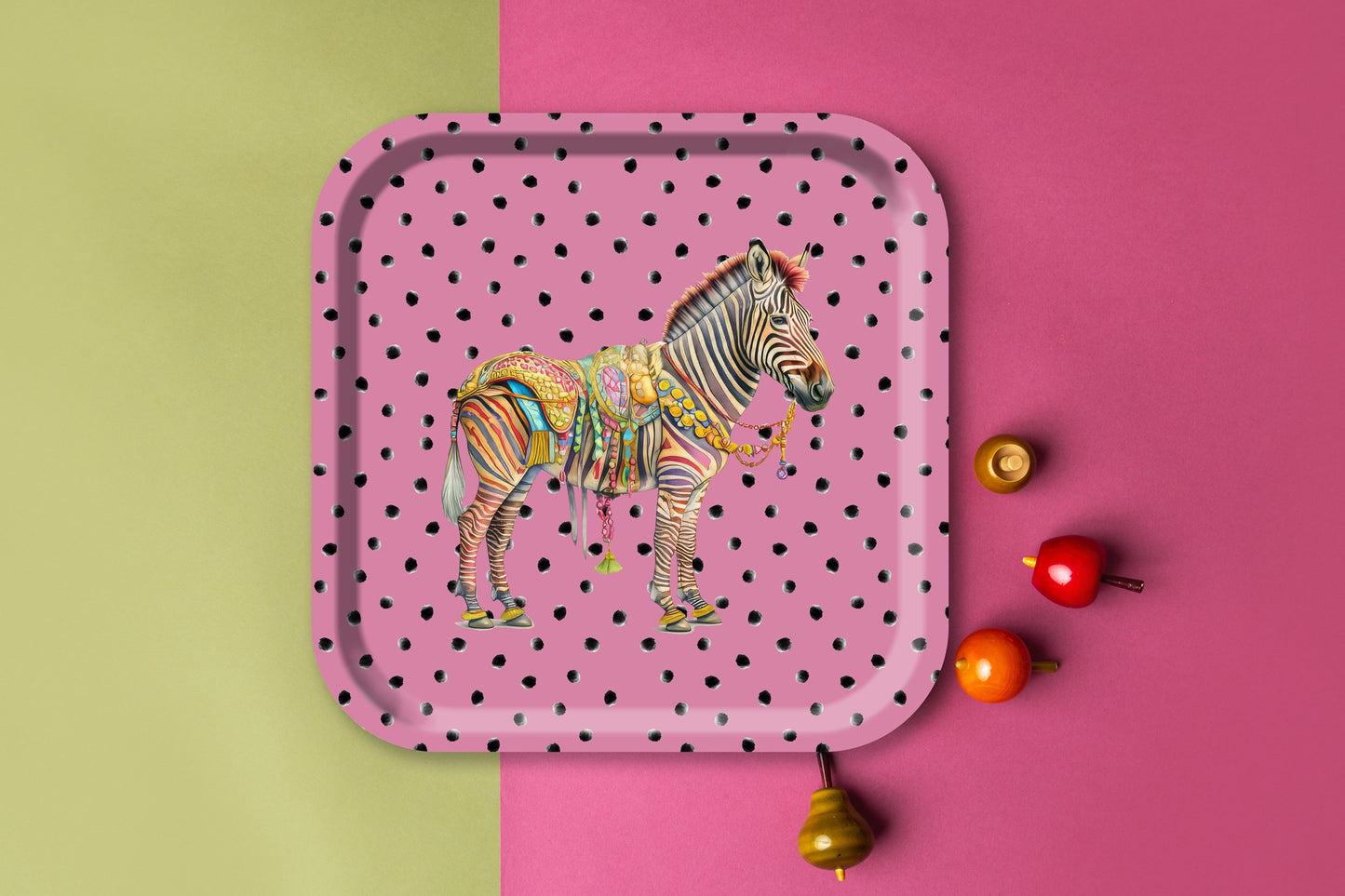Wooden Tray - Circus Zebra Dots - 32x32 cm