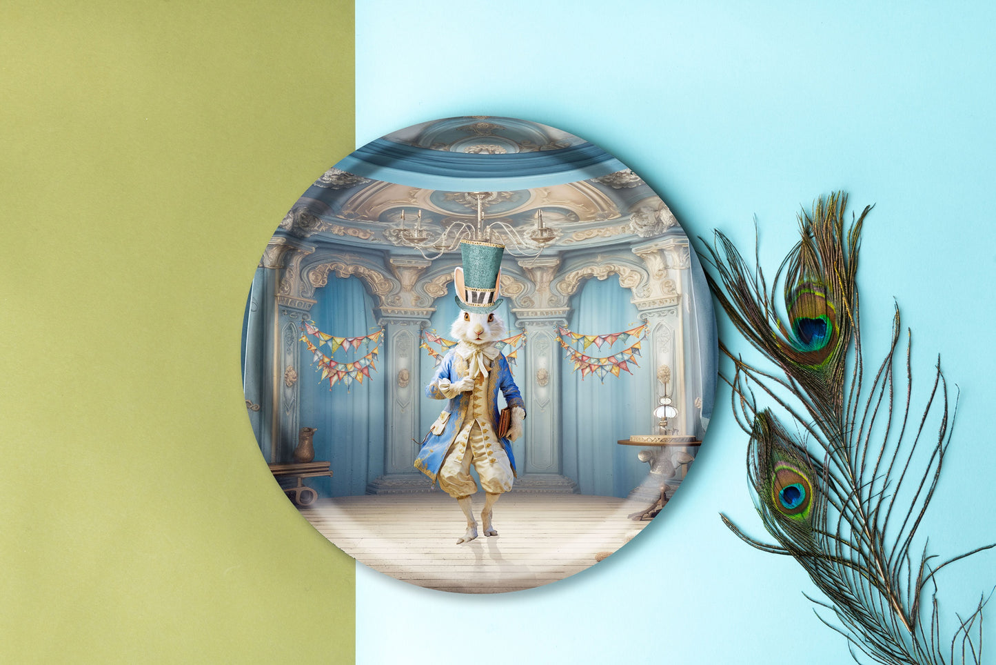 Wooden Tray - Circus Rabbit Blue - 38 cm