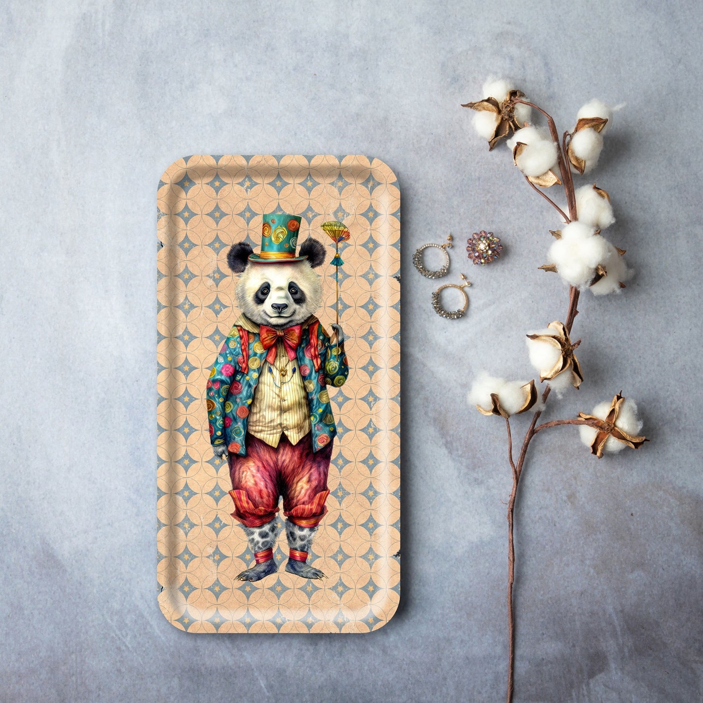 Plateau Bois - Circus Panda Blue - 43x22 cm