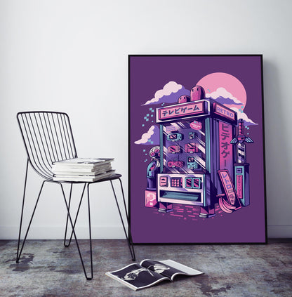 Retro Vending Machine – Purple-illustrata, print-BLUE SHAKER