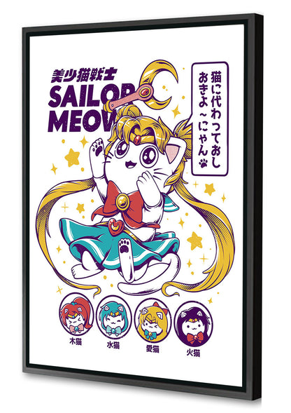 Sailor Meow – White-illustrata, print-Canvas Print with Box Frame-40 x 60 cm-BLUE SHAKER