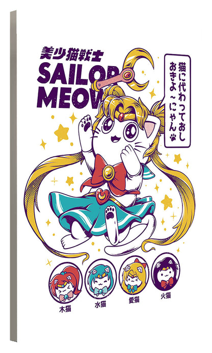 Sailor Meow – White-illustrata, print-Canvas Print - 20 mm Frame-50 x 75 cm-BLUE SHAKER