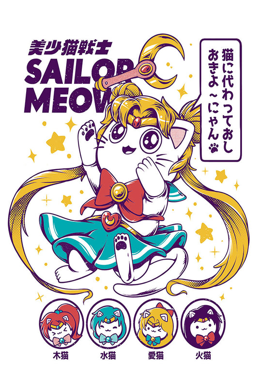 Sailor Meow – White-illustrata, print-Print-30 x 40 cm-BLUE SHAKER