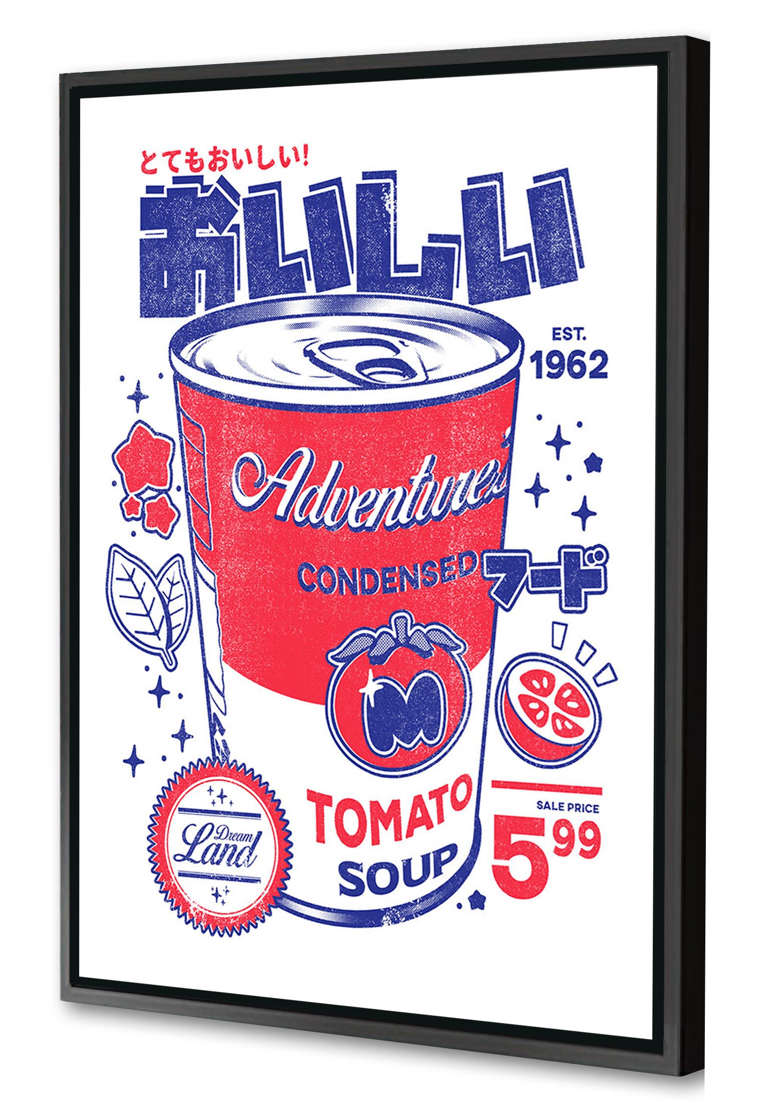 Smashed Tomato Soup – White-illustrata, print-Canvas Print with Box Frame-40 x 60 cm-BLUE SHAKER