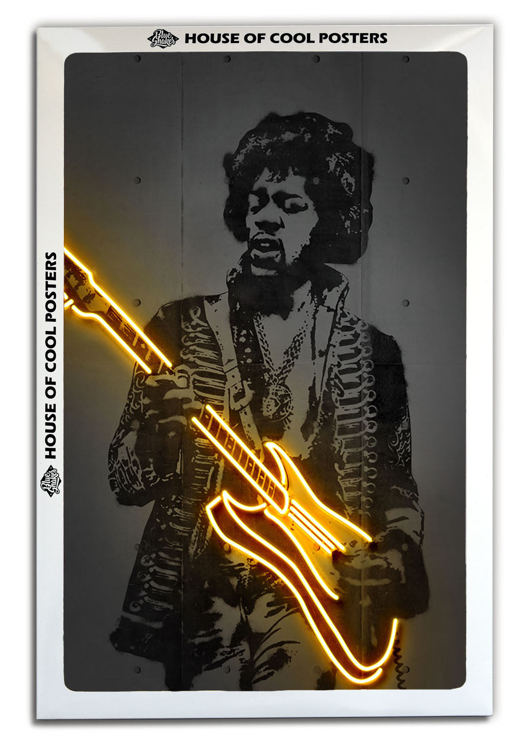 Jimi Hendrix Neon-neon-art, print-BLUE SHAKER