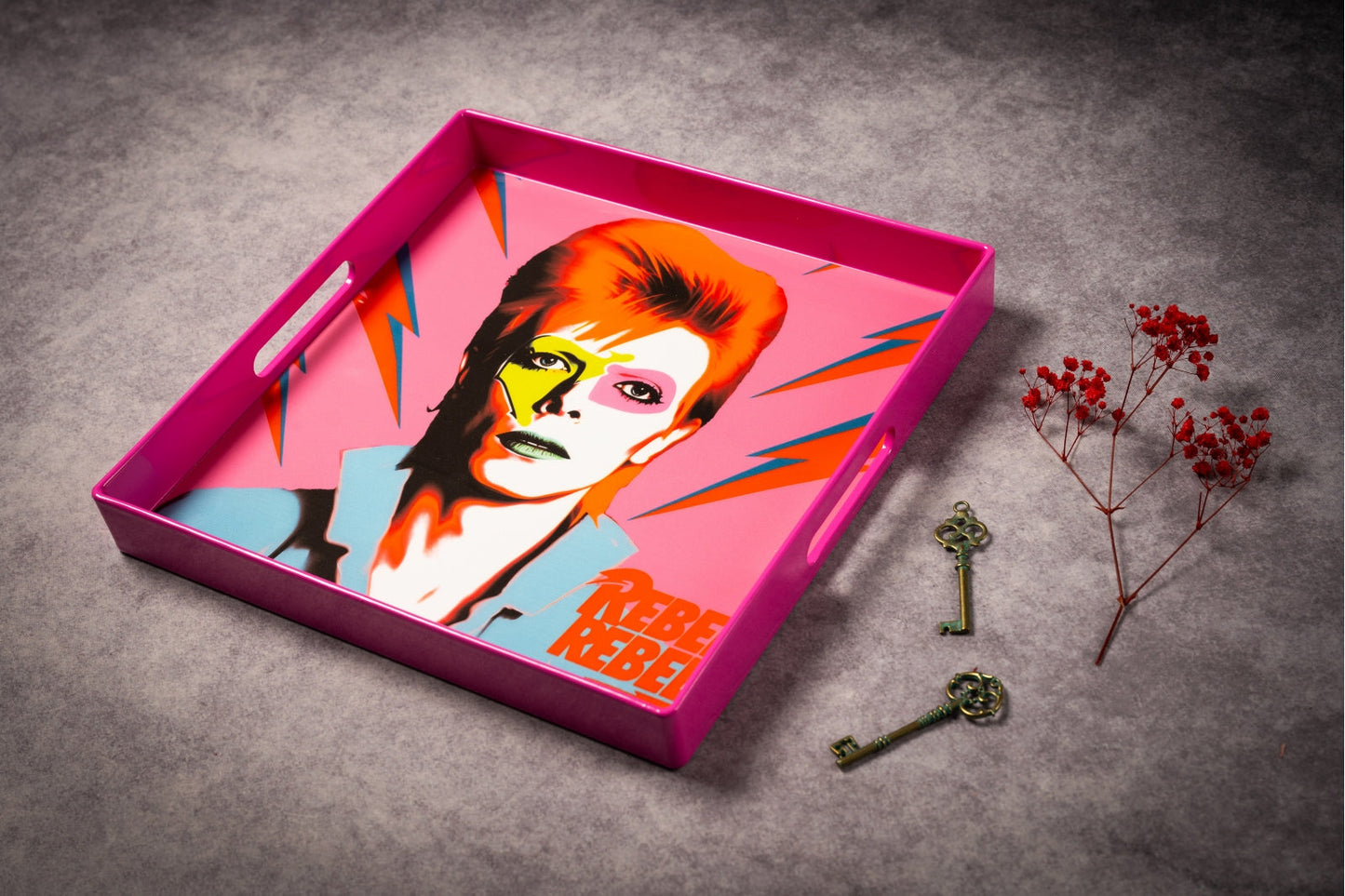 Plateau laqué - Bowie Pink - 33 x 33 cm