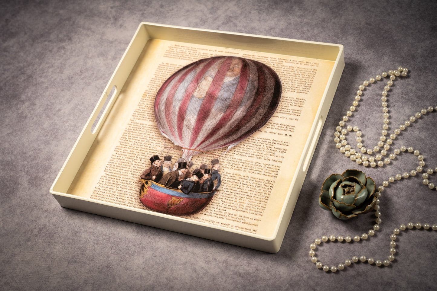 Plateau laqué - Hot Air Balloon - 33 x 33 cm