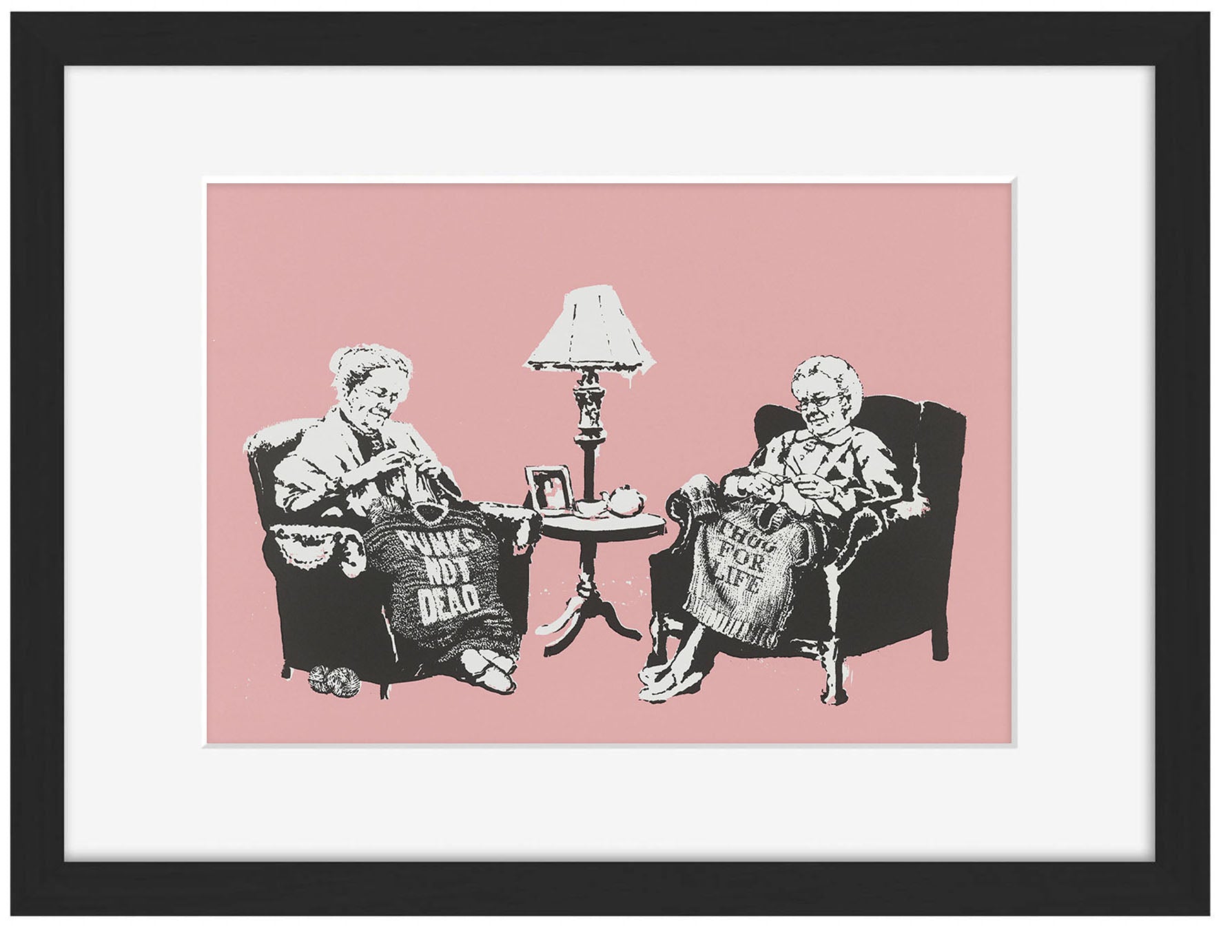 Grannies-banksy, print-Framed Print-30 x 40 cm-BLUE SHAKER