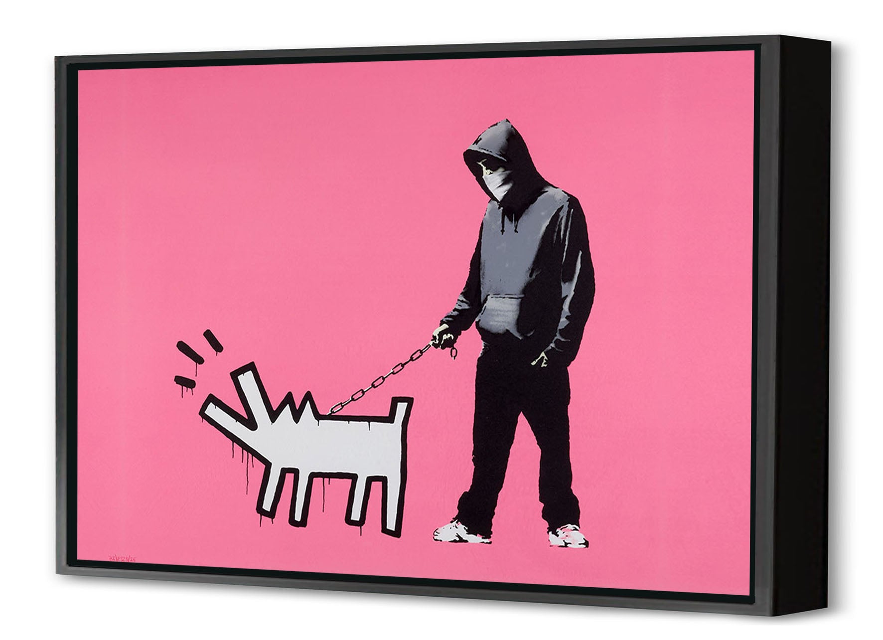 Keith Haring Dog Pink-banksy, print-Canvas Print with Box Frame-40 x 60 cm-BLUE SHAKER