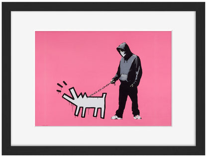 Keith Haring Dog Pink-banksy, print-Framed Print-30 x 40 cm-BLUE SHAKER