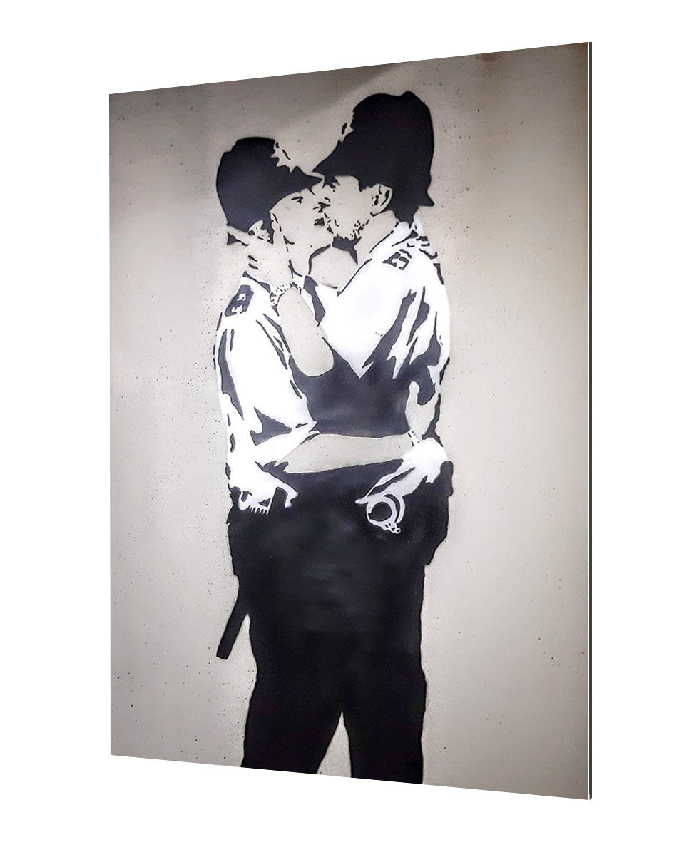 Kissing Coppers-banksy, print-Alu Dibond 3mm-40 x 60 cm-BLUE SHAKER