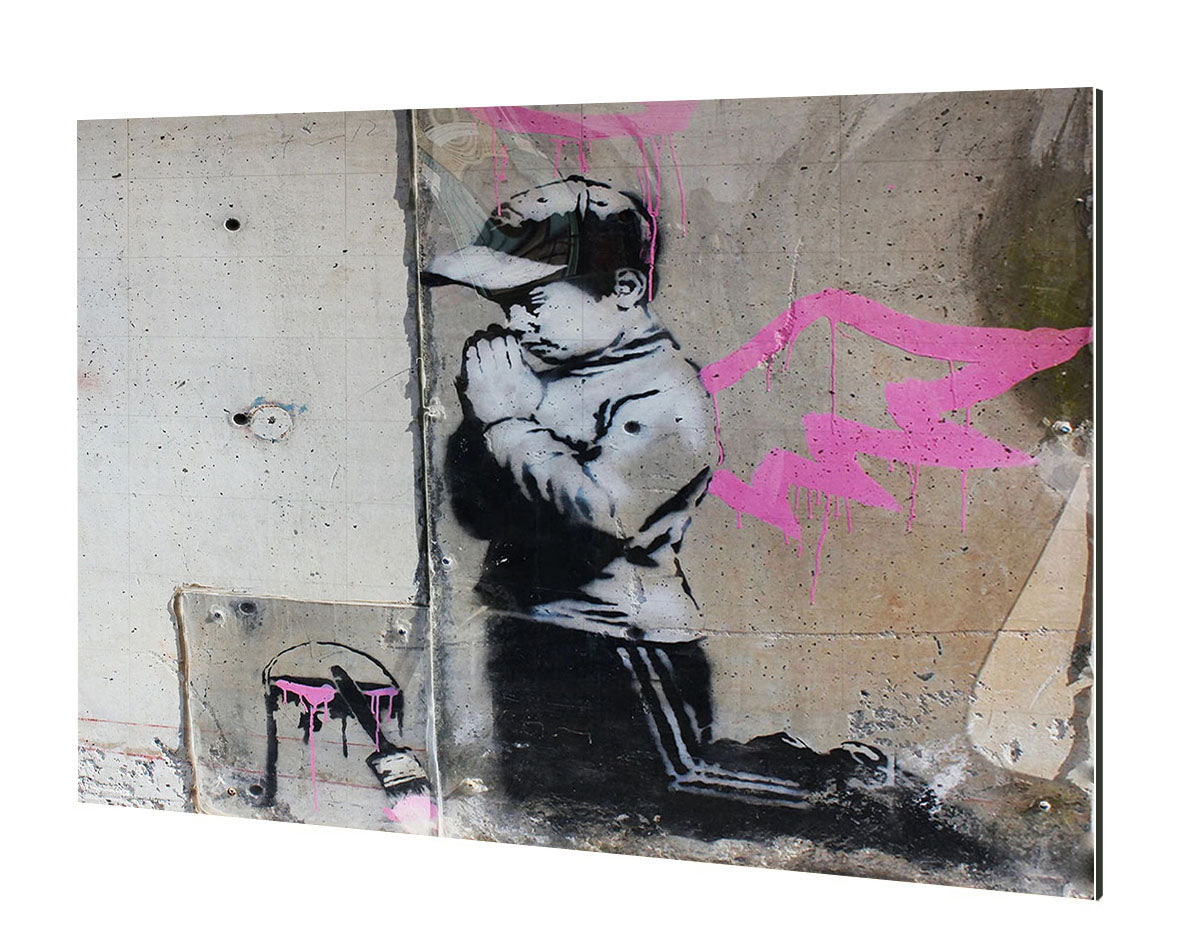 Kneeling Angel-banksy, print-Alu Dibond 3mm-40 x 60 cm-BLUE SHAKER