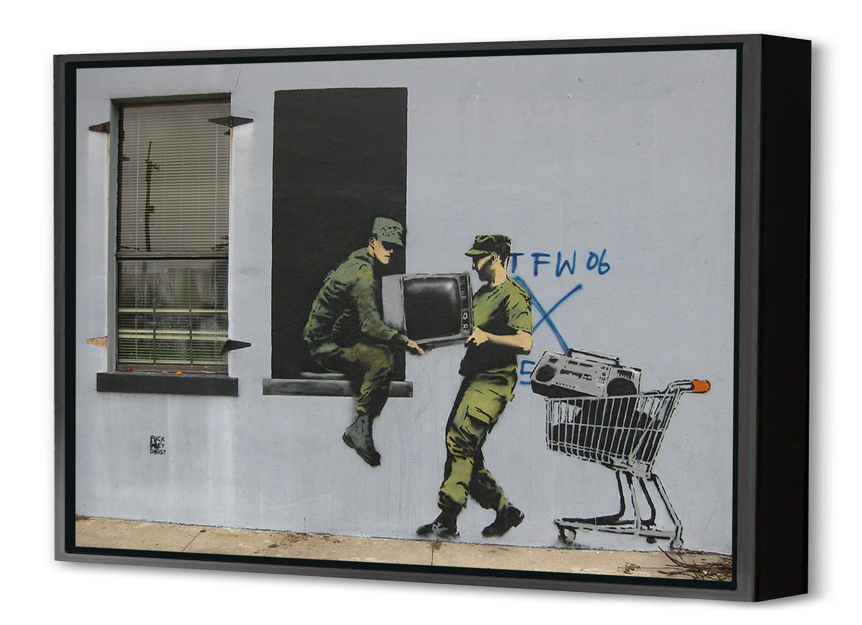 Looting Soldiers-banksy, print-Canvas Print with Box Frame-40 x 60 cm-BLUE SHAKER