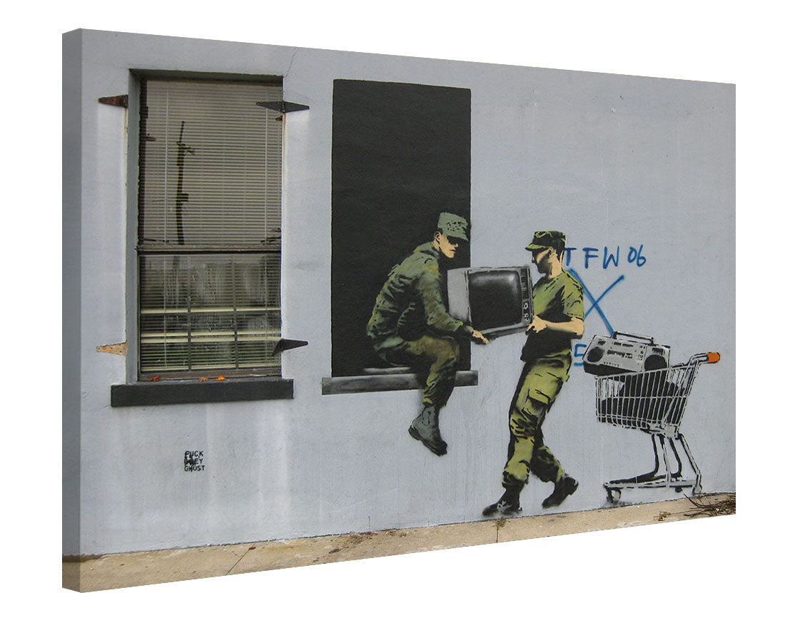 Looting Soldiers-banksy, print-Canvas Print - 20 mm Frame-50 x 75 cm-BLUE SHAKER
