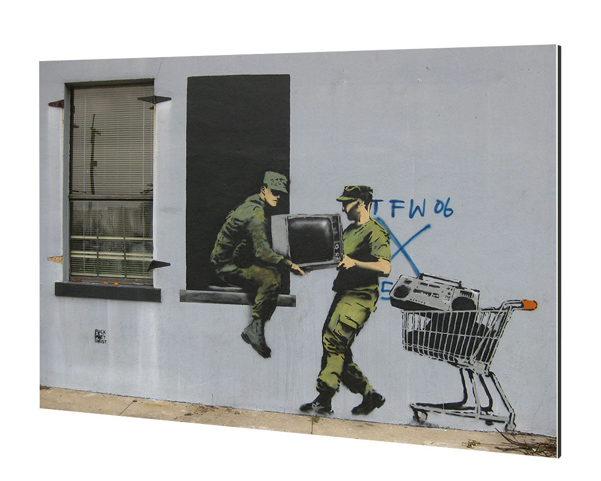 Looting Soldiers-banksy, print-Alu Dibond 3mm-40 x 60 cm-BLUE SHAKER