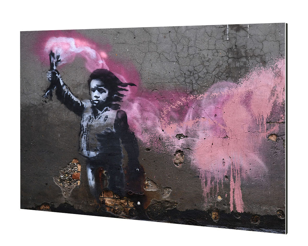Migrant Child-banksy, print-Alu Dibond 3mm-40 x 60 cm-BLUE SHAKER