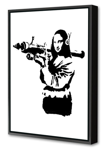 Mona Lisa with Rocket Launcher-banksy, print-Canvas Print with Box Frame-40 x 60 cm-BLUE SHAKER