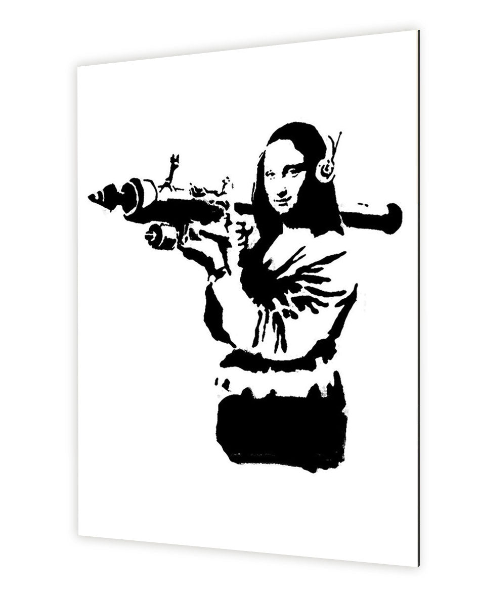 Mona Lisa with Rocket Launcher-banksy, print-Alu Dibond 3mm-40 x 60 cm-BLUE SHAKER