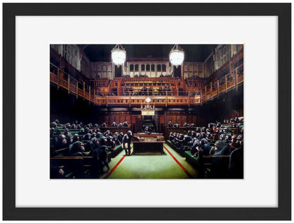 Monkey Parliament-banksy, print-Framed Print-30 x 40 cm-BLUE SHAKER