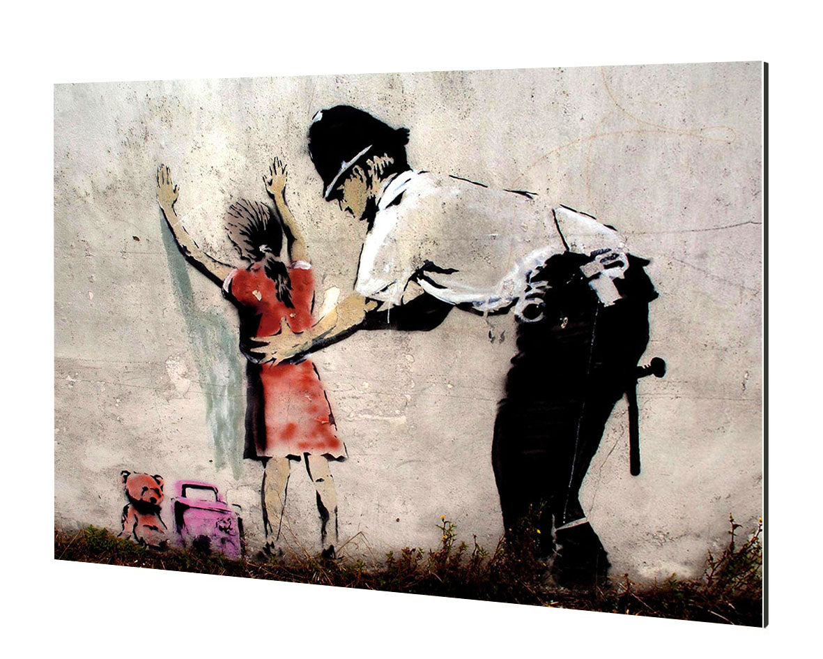 Policeman Searching-banksy, print-Alu Dibond 3mm-40 x 60 cm-BLUE SHAKER