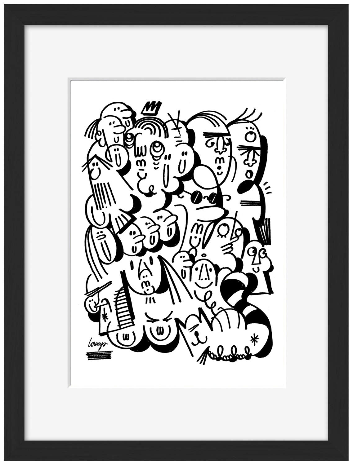 Black and White 1-lounys, print-Framed Print-30 x 40 cm-BLUE SHAKER