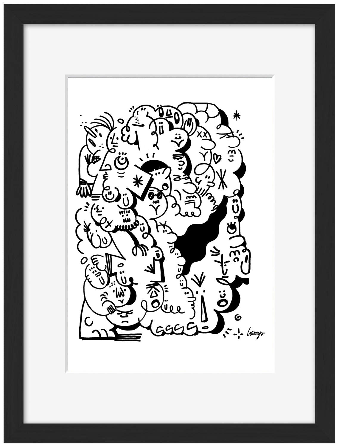 Black and White 3-lounys, print-Framed Print-30 x 40 cm-BLUE SHAKER