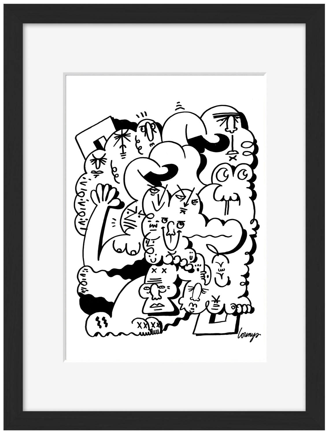 Black and White 4-lounys, print-Framed Print-30 x 40 cm-BLUE SHAKER