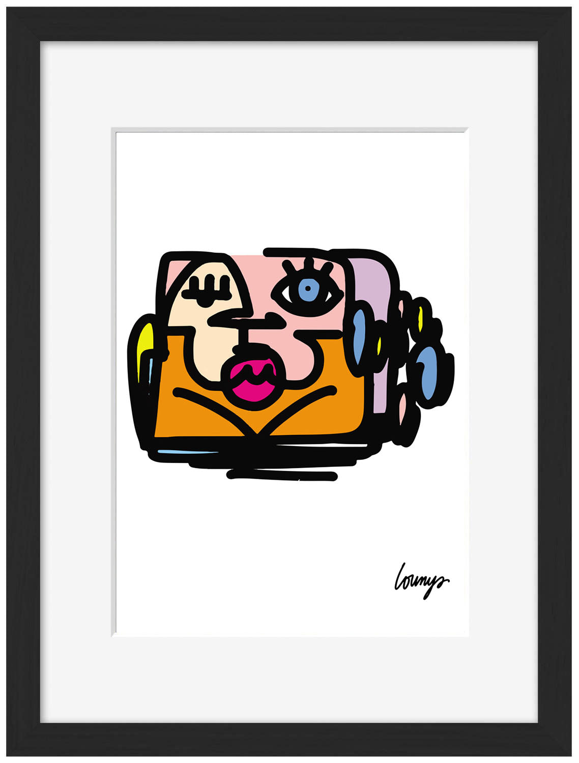 Head 2-lounys, print-Framed Print-30 x 40 cm-BLUE SHAKER