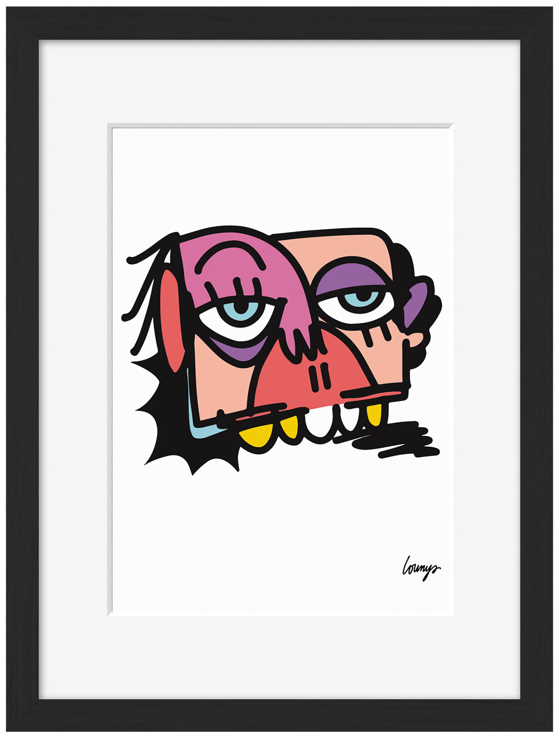 Head 4-lounys, print-Framed Print-30 x 40 cm-BLUE SHAKER