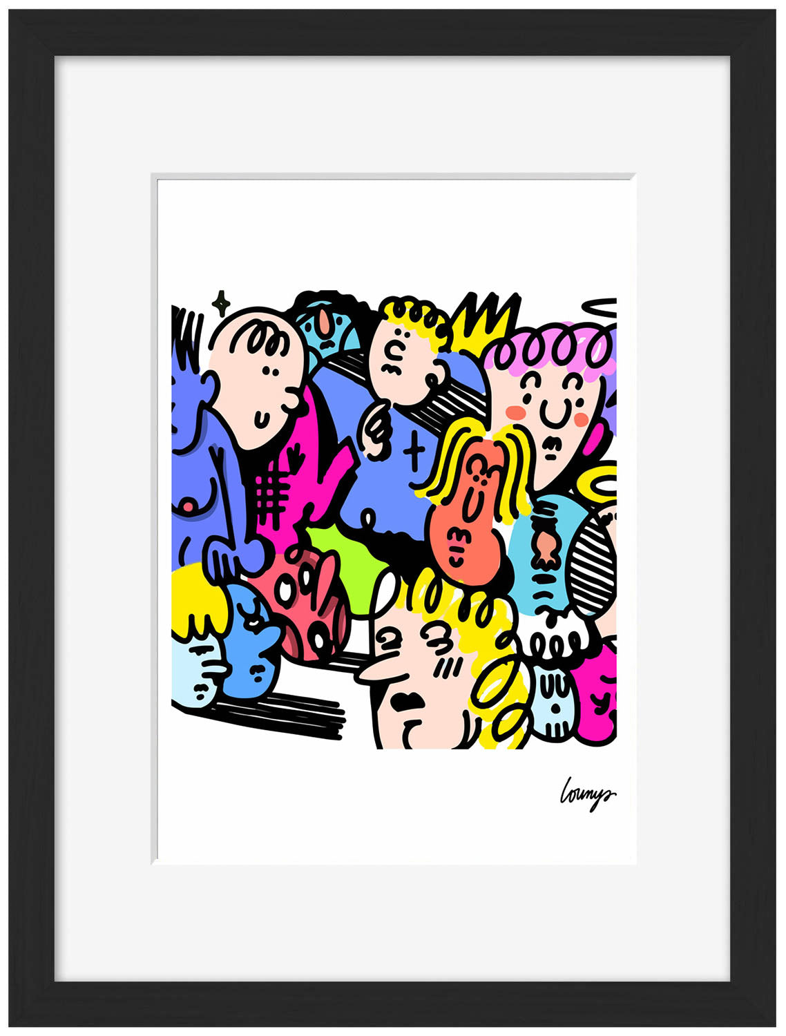 Head 5-lounys, print-Framed Print-30 x 40 cm-BLUE SHAKER