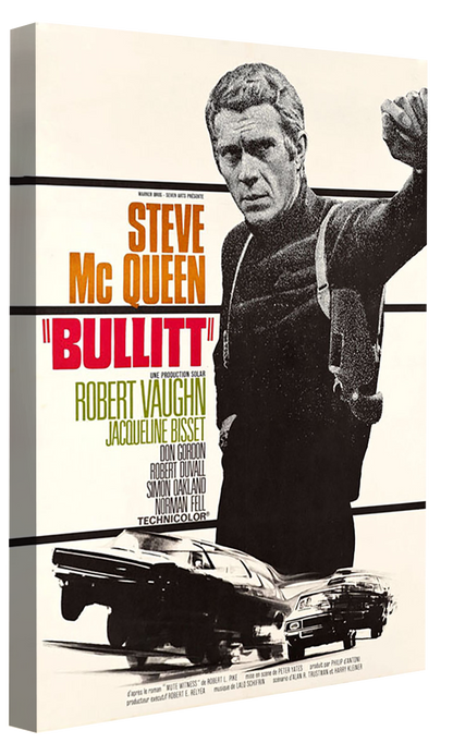 Steve McQuenn – Bullitt-movies, print-Canvas Print - 20 mm Frame-50 x 75 cm-BLUE SHAKER