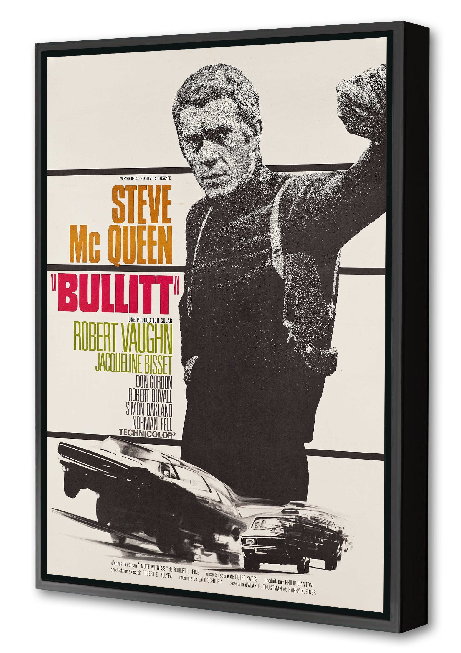 Steve McQuenn – Bullitt-movies, print-Canvas Print with Box Frame-40 x 60 cm-BLUE SHAKER