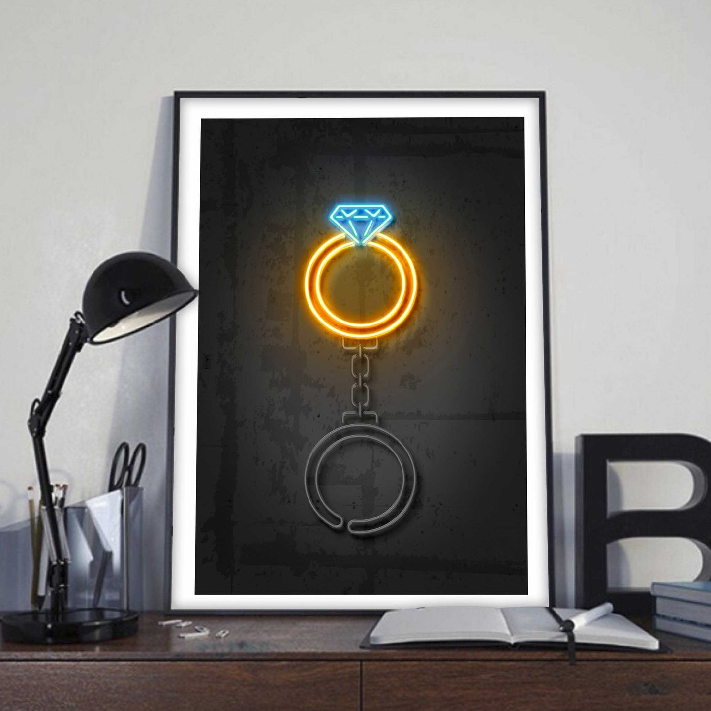 Diamond Ring-neon-art, print-BLUE SHAKER