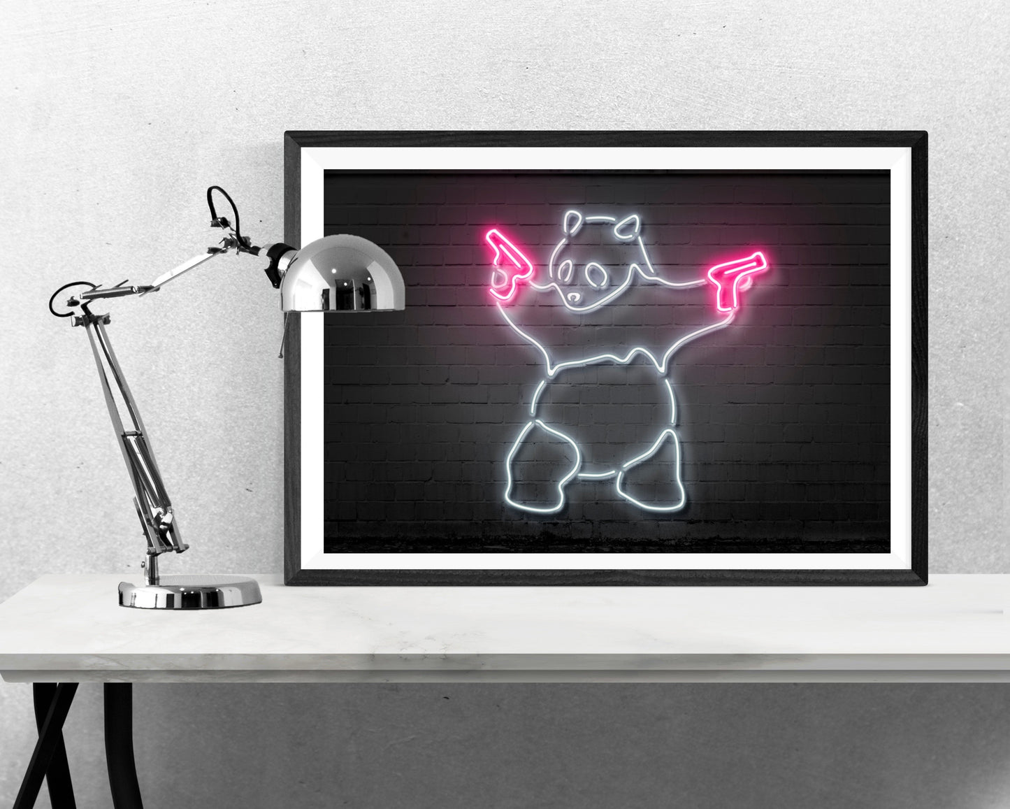 Panda-neon-art, print-BLUE SHAKER