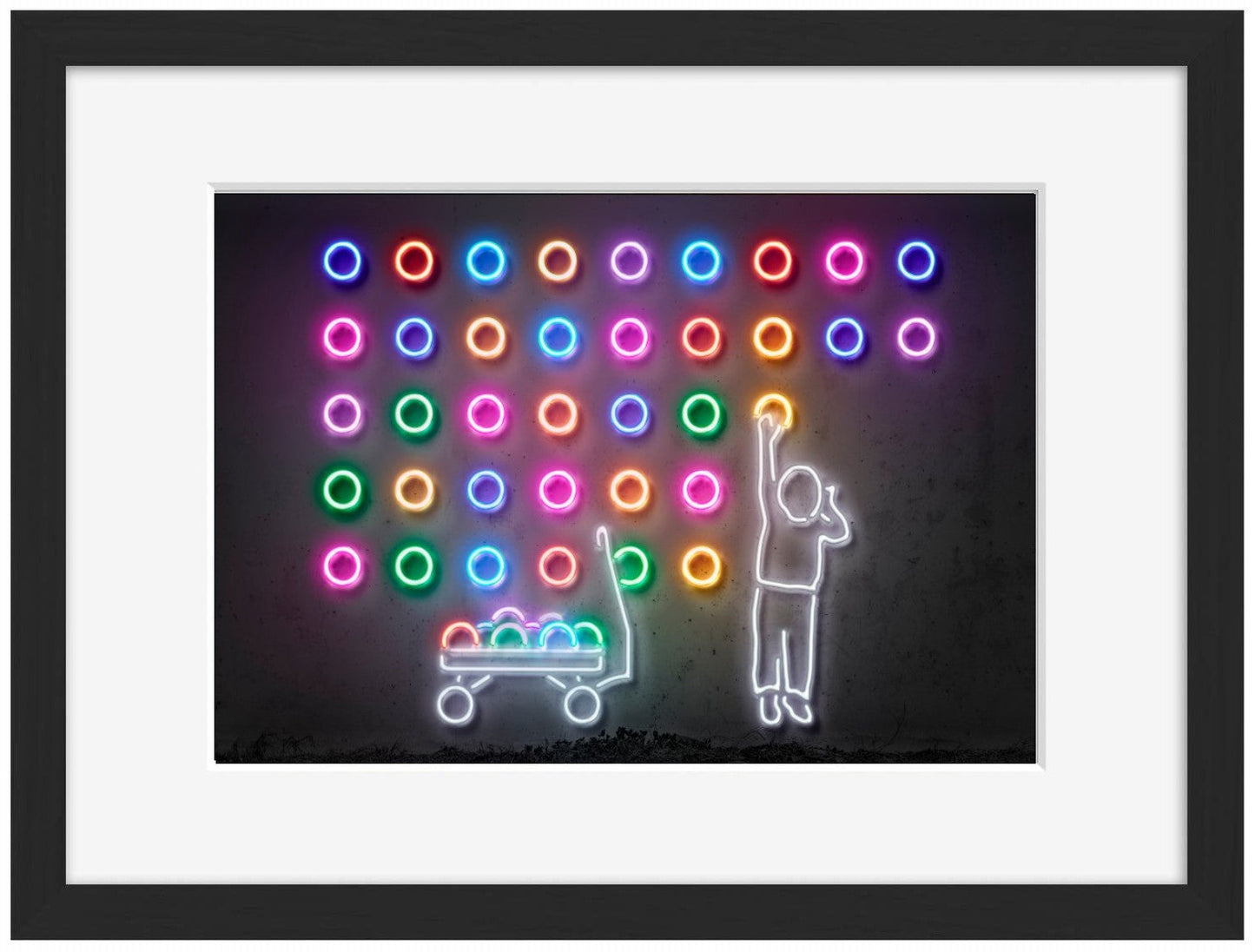 Dots-neon-art, print-Framed Print-30 x 40 cm-BLUE SHAKER