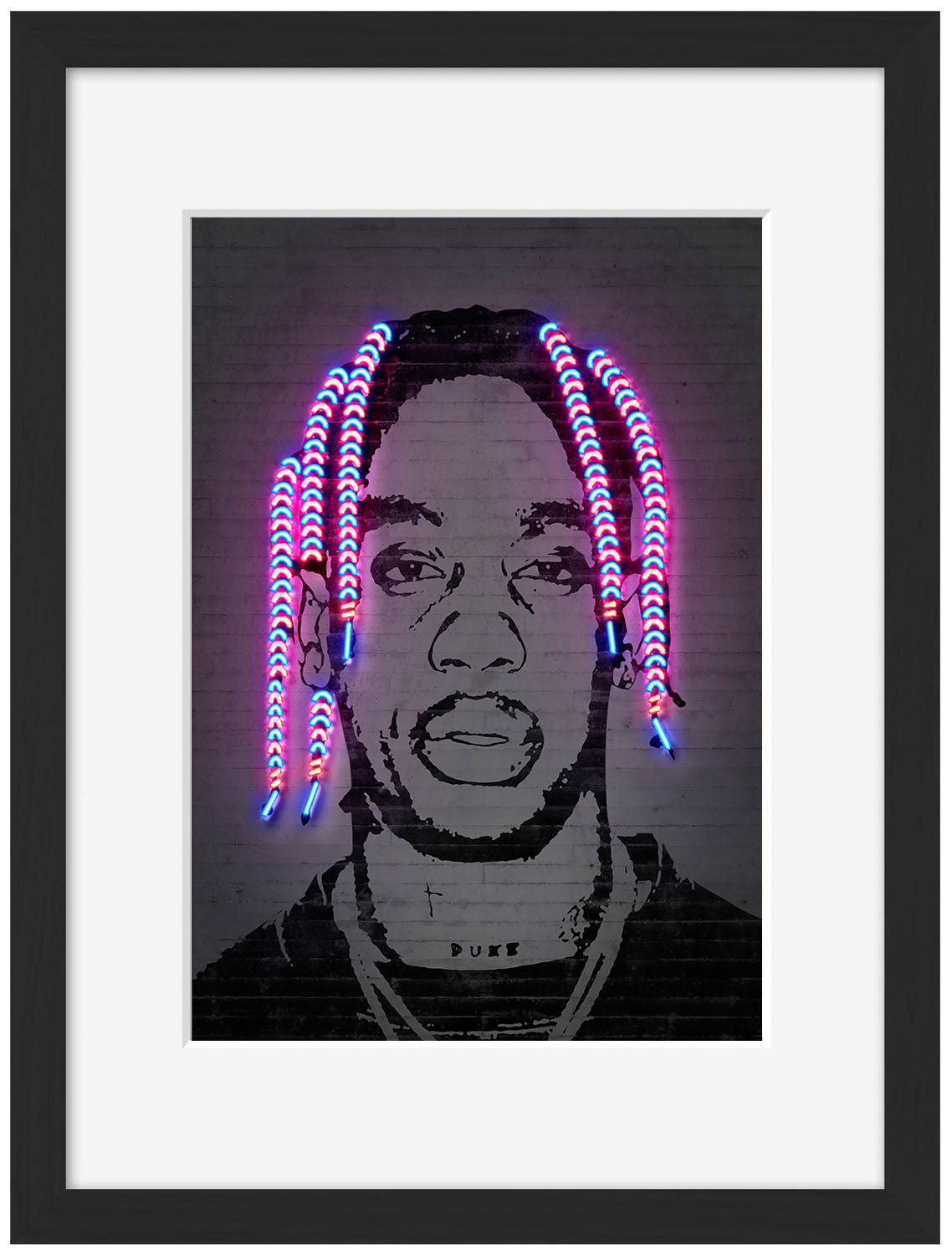 Travis-neon-art, print-Framed Print-30 x 40 cm-BLUE SHAKER