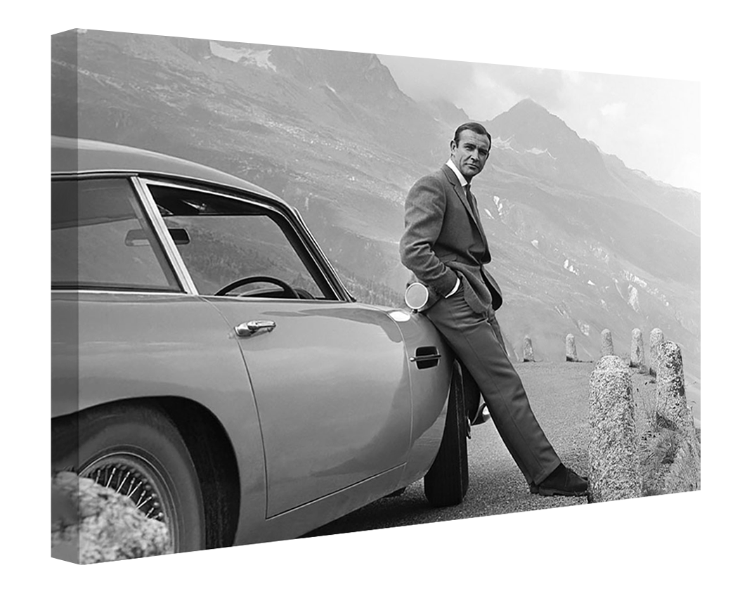 Sean Connery - Aston Martin-bw-portrait, print-Canvas Print - 20 mm Frame-50 x 75 cm-BLUE SHAKER