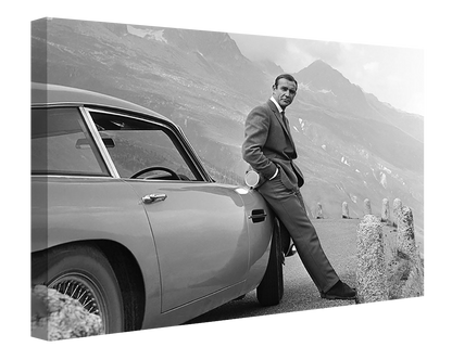 Sean Connery - Aston Martin-bw-portrait, print-Canvas Print - 20 mm Frame-50 x 75 cm-BLUE SHAKER