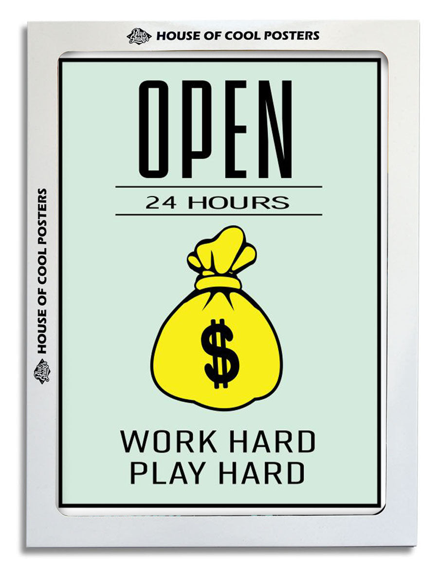 open 24 Hours-monopoly, print-BLUE SHAKER