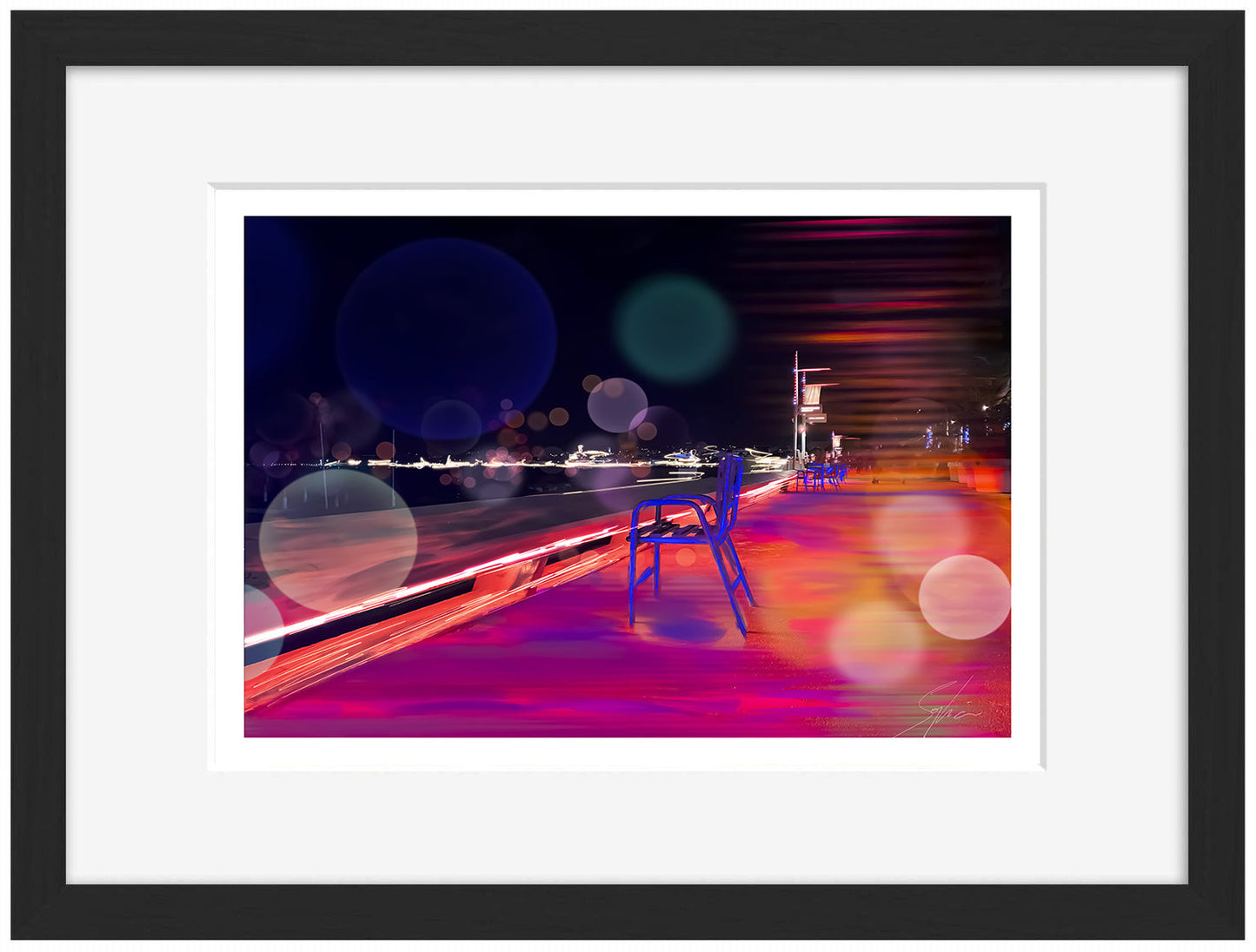 Riviera by Night Cannes-print, sophia-rein-Framed Print-30 x 40 cm-BLUE SHAKER