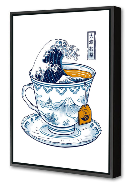 Great Kanagawa Tea-print, vincent-trinidad-Canvas Print with Box Frame-40 x 60 cm-BLUE SHAKER
