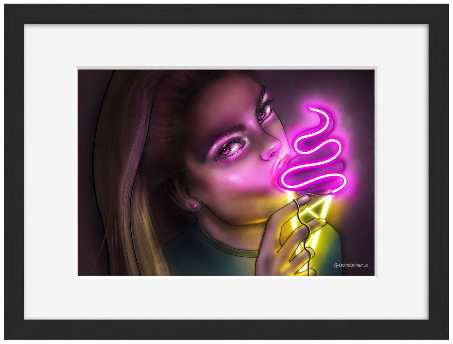 Helado-alt, neon-art, print-Framed Print-30 x 40 cm-BLUE SHAKER