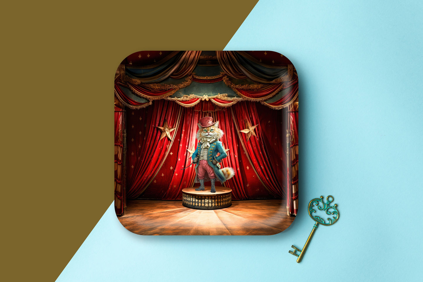 Square Tray - Circus Cat Theater - 20x20 cm