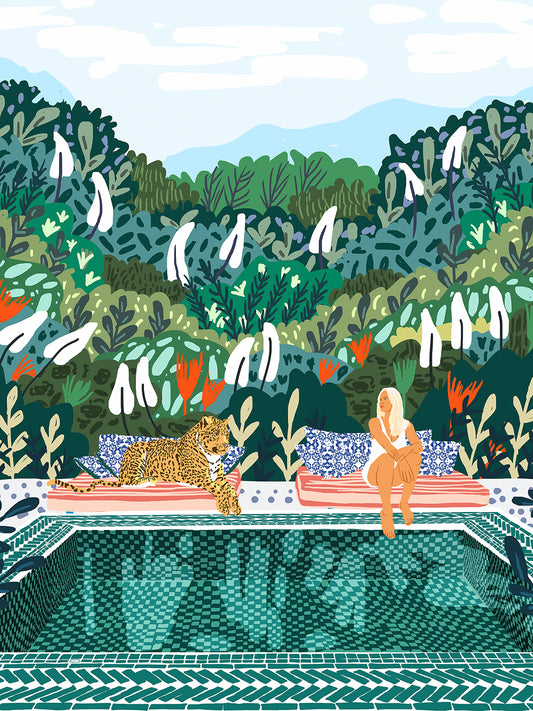 83 Oranges -  Woman And Leopard At Swimming Pool