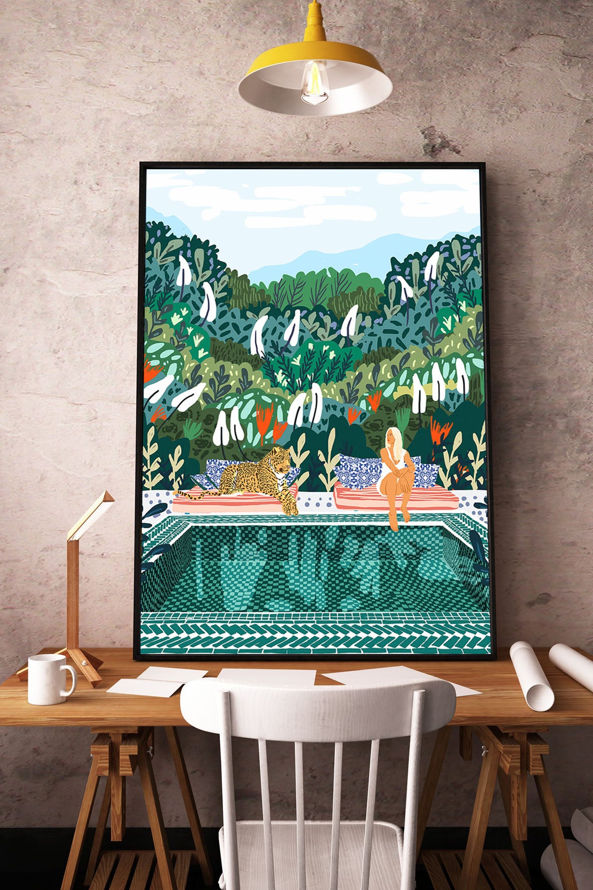 83 Oranges -  Woman And Leopard At Swimming Pool