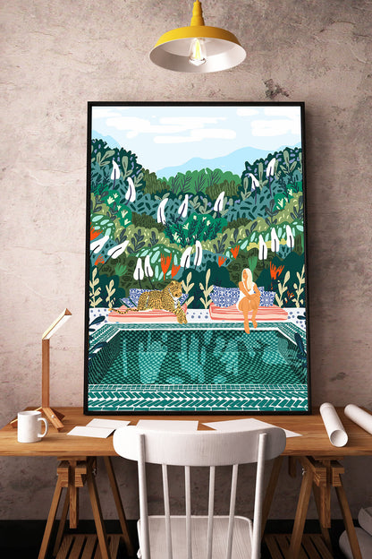 83 Oranges -  Woman And Leopard At Swimming Pool