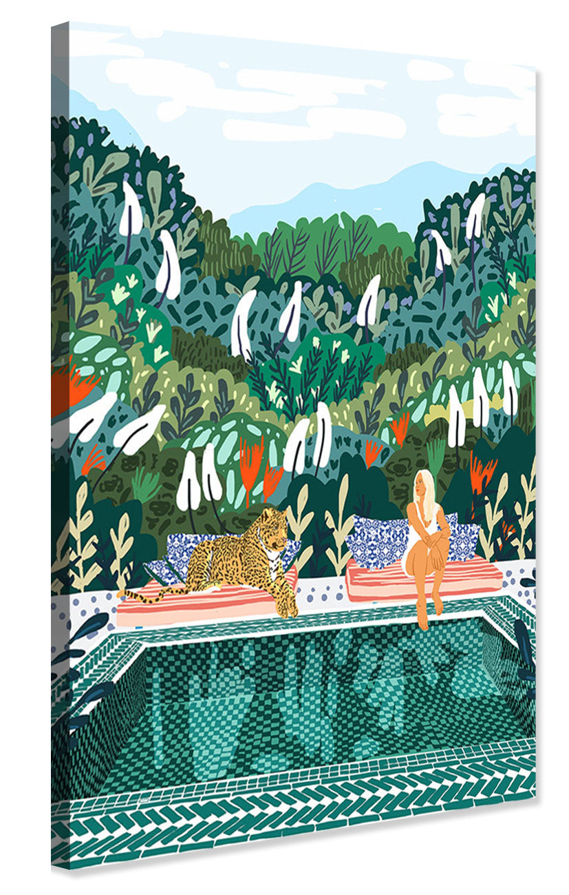 83 Oranges -  Woman And Leopard At Swimming Pool