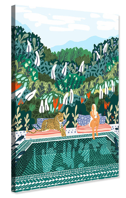 83 Oranges -  Woman And Leopard At Swimming Pool